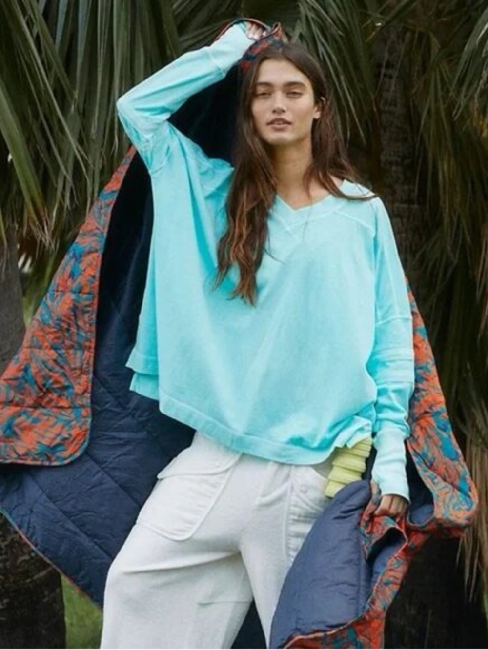 FP Movement by Free People Light Aqua V-Neck Pullover